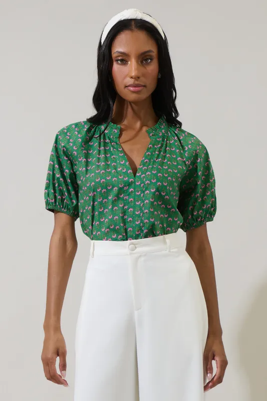 Isha Floral Lena Split Neck Top sold by Sugarlips