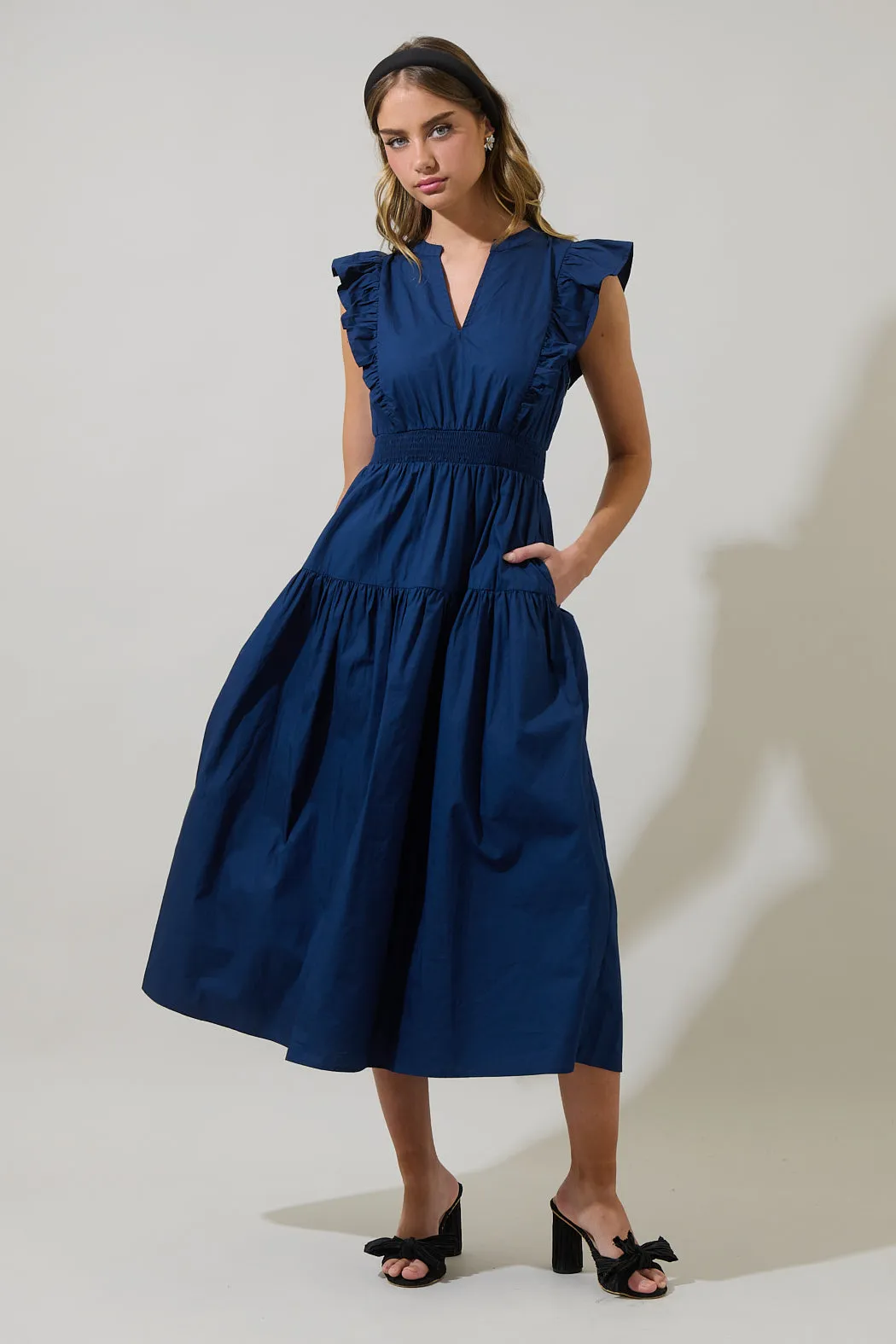 Virna Ruffle Midi Dress sold by Sugarlips