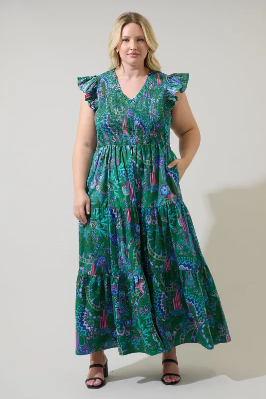 Vesper Geo Sunfire Tiered Midi Dress Curve made by Sugarlips