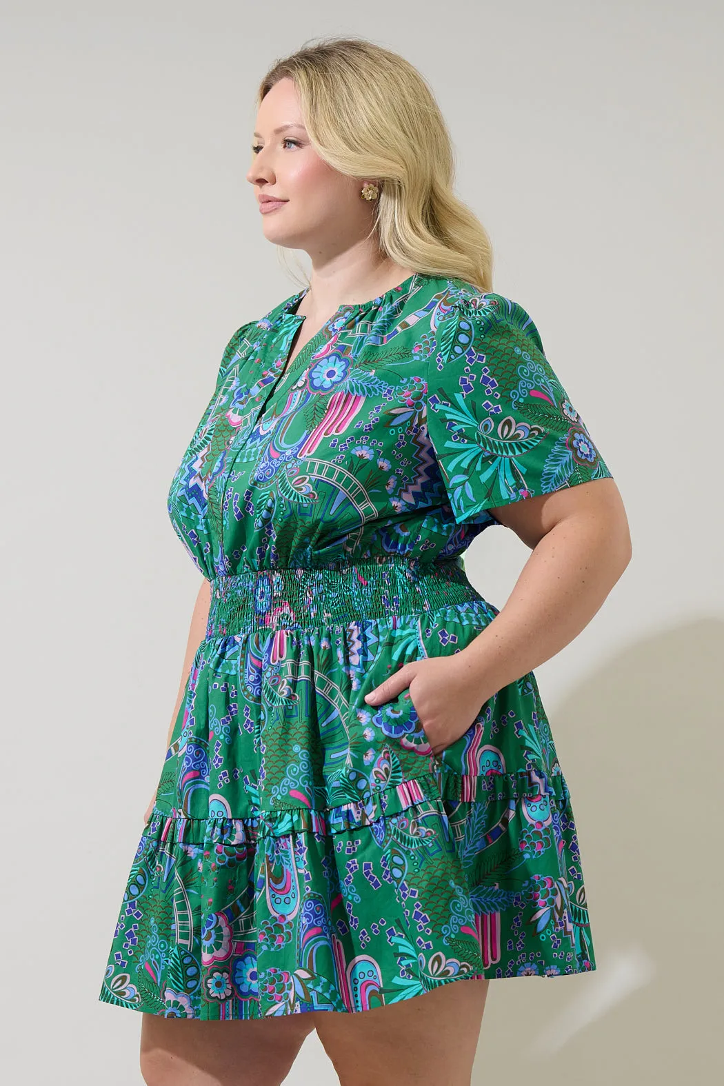 Vesper Geo Aylin Smocked Mini Dress Curve sold by Sugarlips product image thumbnail 3