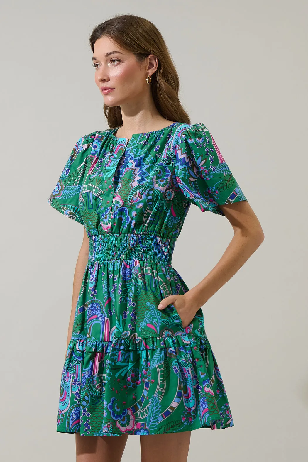 Vesper Geo Aylin Smocked Mini Dress sold by Sugarlips product image thumbnail 4