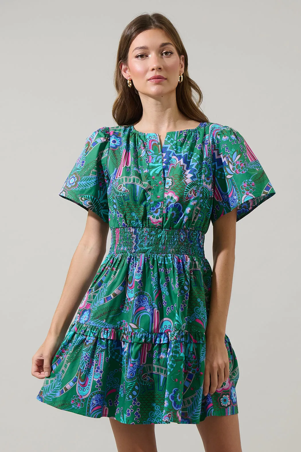 Vesper Geo Aylin Smocked Mini Dress sold by Sugarlips product image thumbnail 2