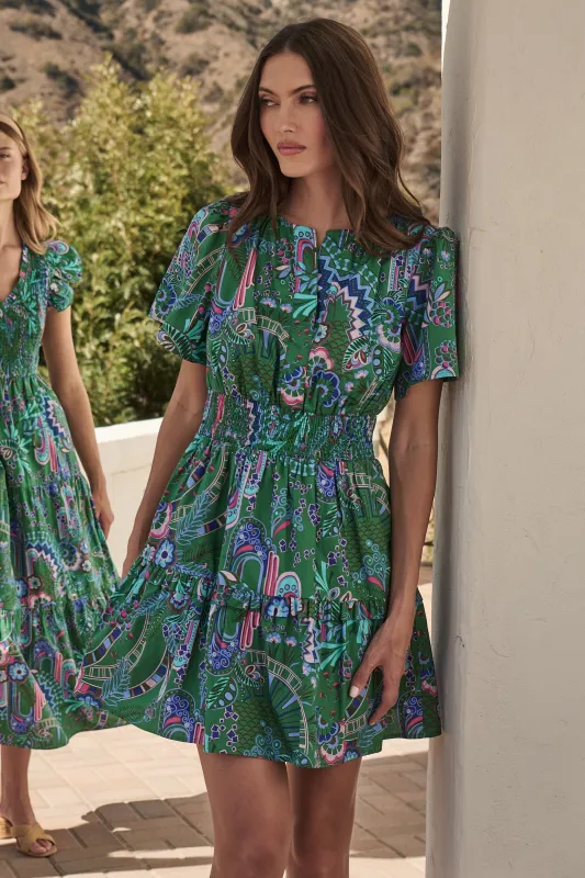 Vesper Geo Aylin Smocked Mini Dress sold by Sugarlips