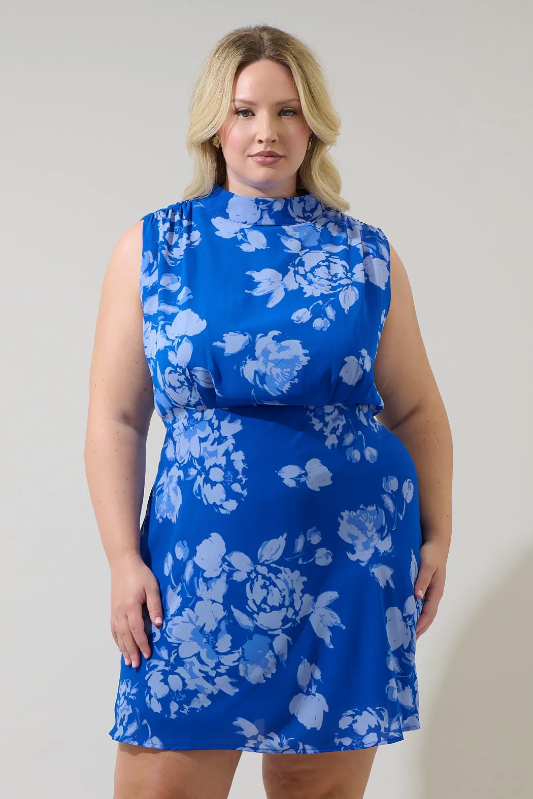 Lilith Floral Hallie Mock Neck Mini Dress Curve sold by Sugarlips