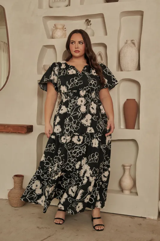 Fabienne Floral Palmer Poplin Tiered Maxi Dress Curve sold by Sugarlips