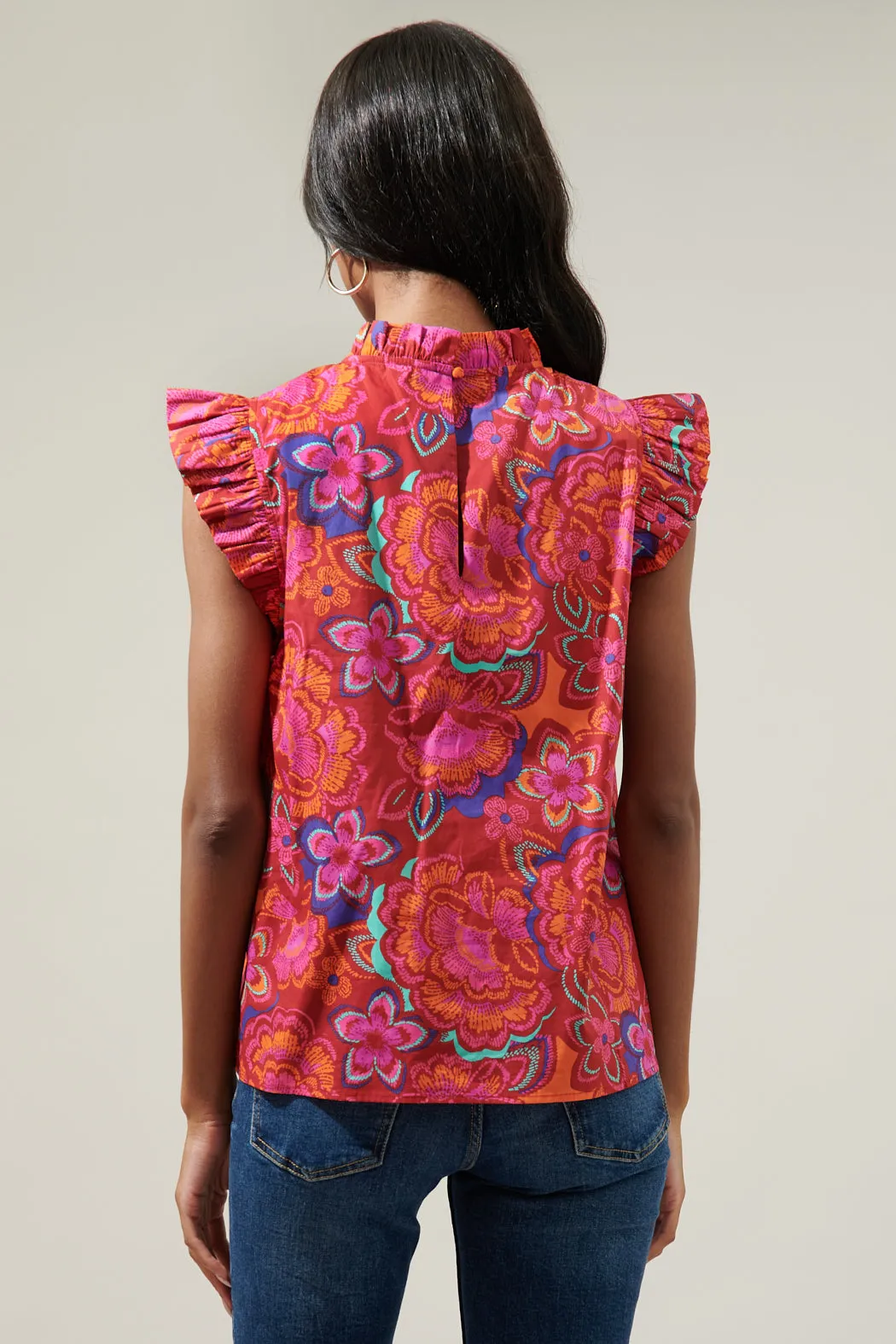 Raveena Floral Gabrielle Mock Neck Poplin Top sold by Sugarlips product image thumbnail 2