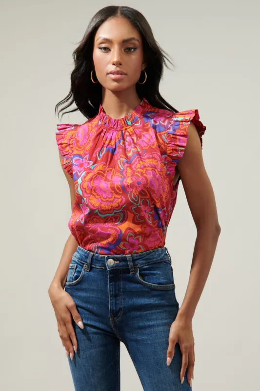 Raveena Floral Gabrielle Mock Neck Poplin Top sold by Sugarlips