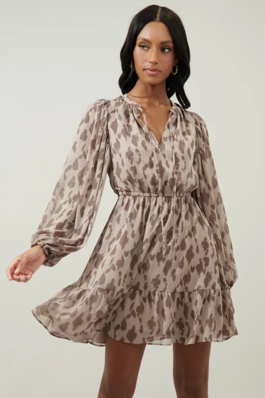 Sandalwood Leopard Paxton Balloon Sleeve Mini Dress sold by Sugarlips