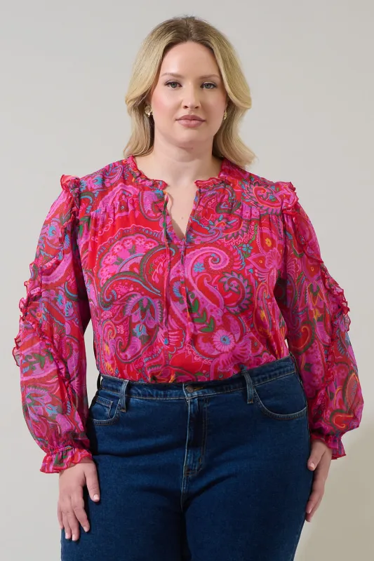 Anais Floral Raj Ruffle Balloon Sleeve Curve sold by Sugarlips