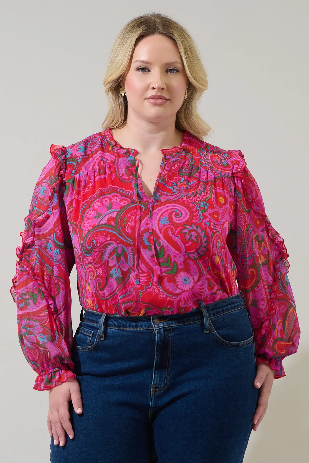 Anais Floral Raj Ruffle Balloon Sleeve Curve sold by Sugarlips