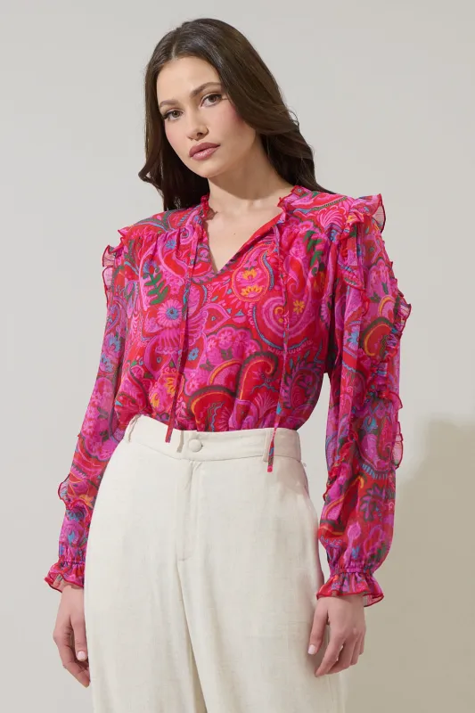 Anais Floral Raj Ruffle Balloon Sleeve sold by Sugarlips