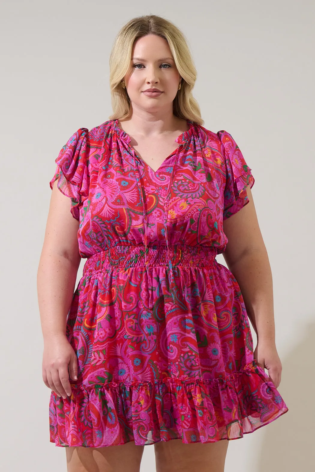 Anais Floral Bumble Ruffle Mini Dress Curve sold by Sugarlips