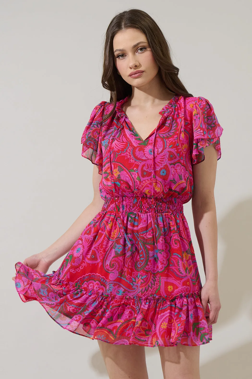 Anais Floral Bumble Ruffle Mini Dress sold by Sugarlips