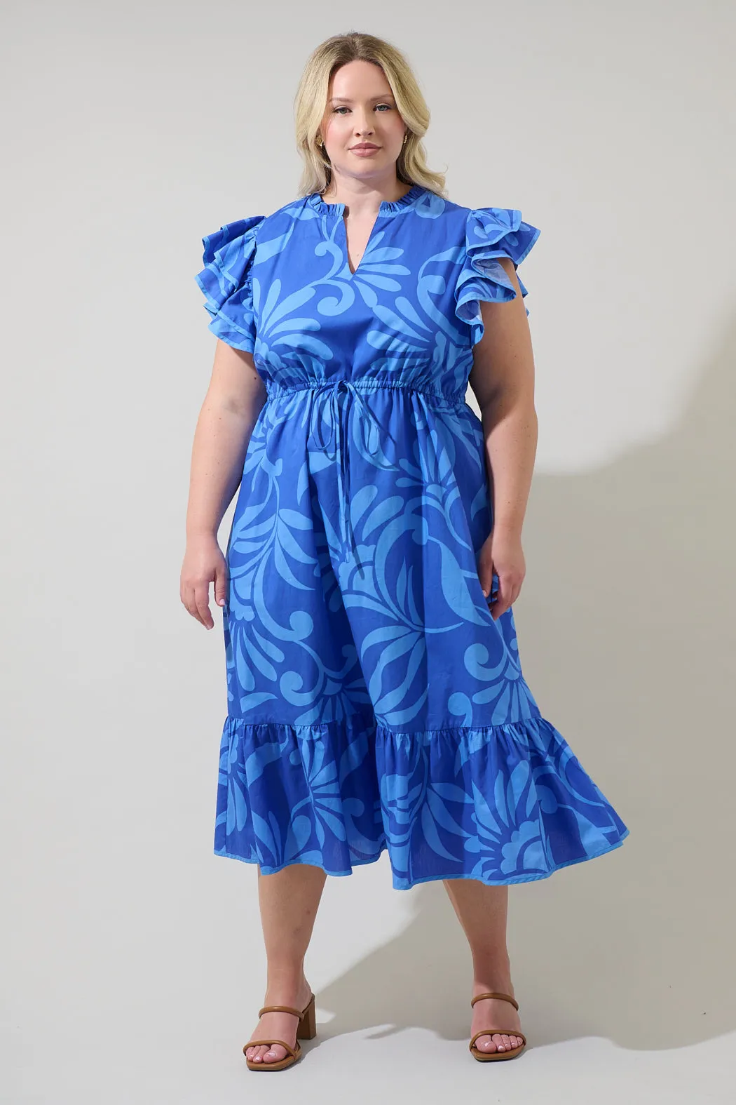 Emidora Floral Kiny Ruffle Midi Dress Curve sold by Sugarlips