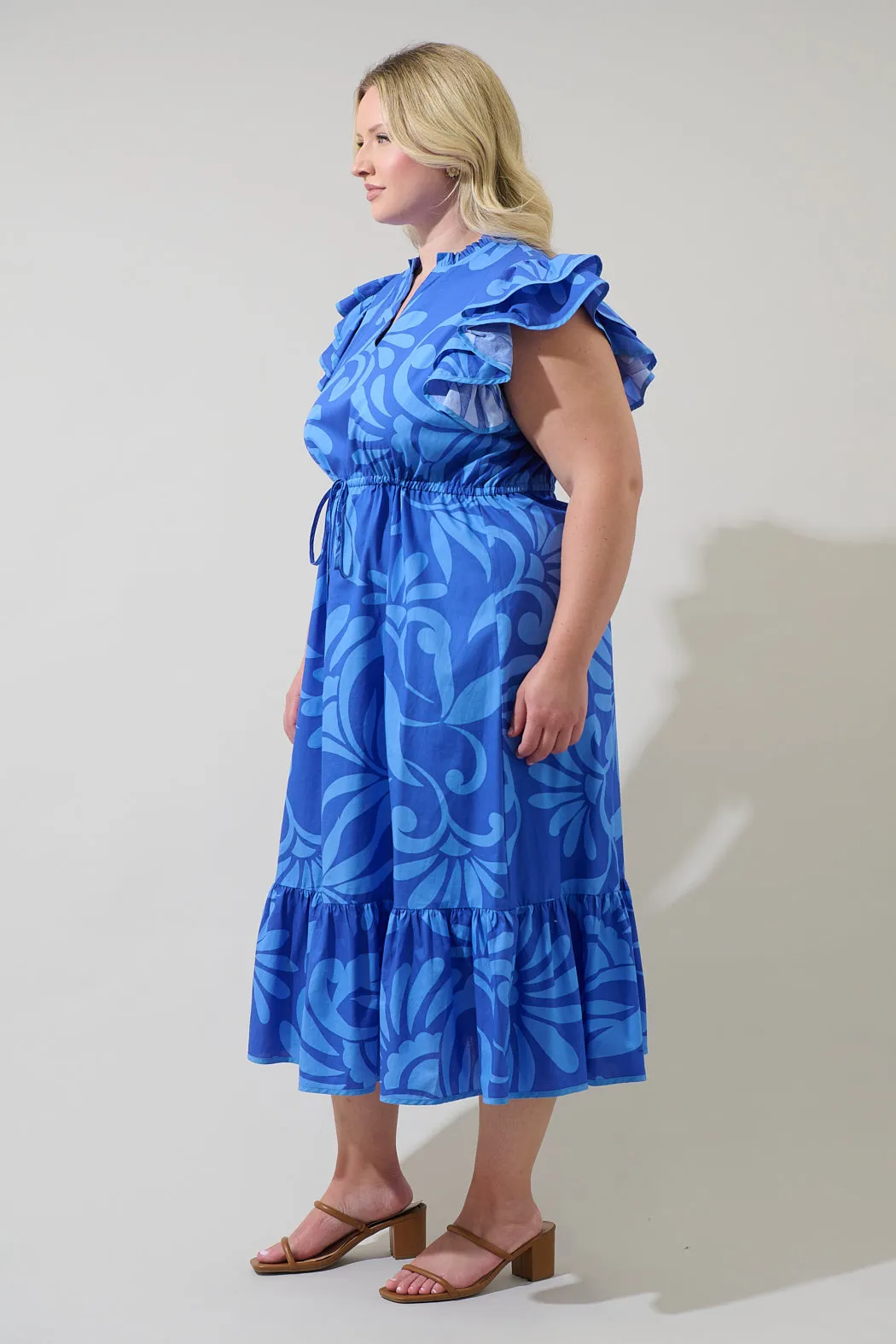 Emidora Floral Kiny Ruffle Midi Dress Curve sold by Sugarlips product image thumbnail 3