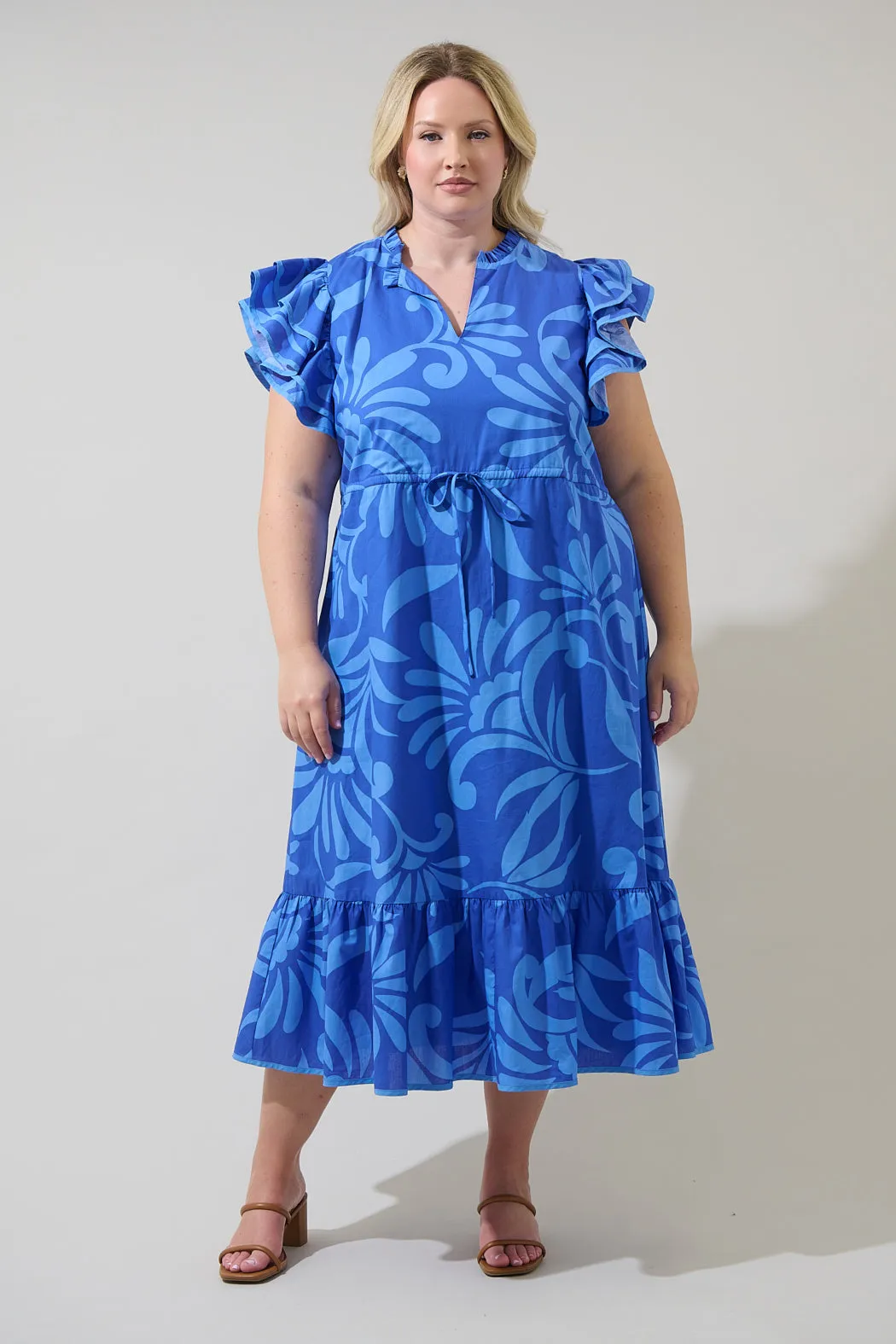 Emidora Floral Kiny Ruffle Midi Dress Curve sold by Sugarlips product image thumbnail 5