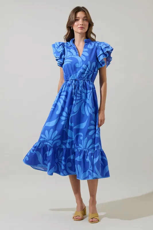 Emidora Floral Kiny Ruffle Midi Dress sold by Sugarlips
