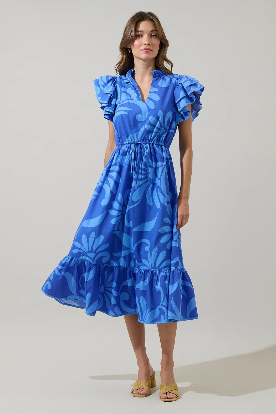 Emidora Floral Kiny Ruffle Midi Dress sold by Sugarlips