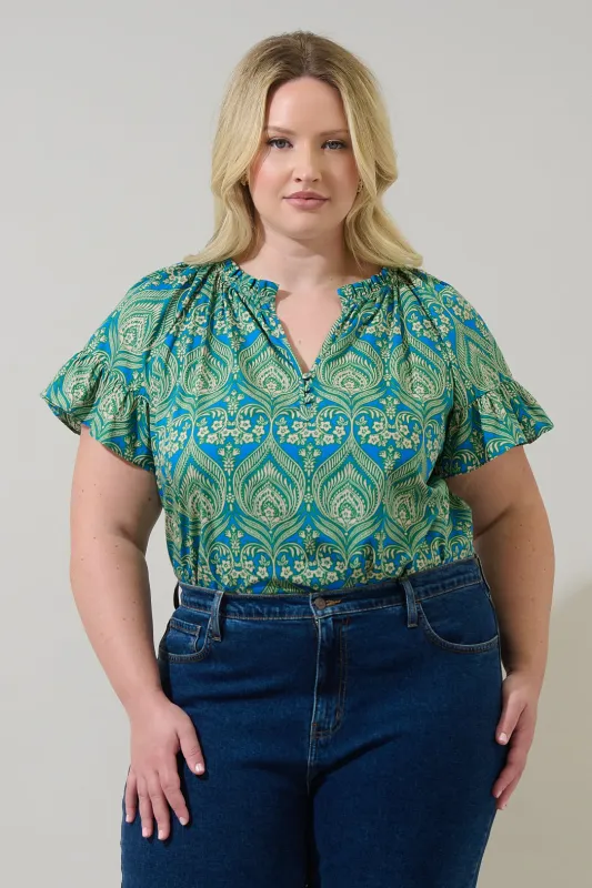 Nyra Paisley Macy Ruffle Top Curve sold by Sugarlips