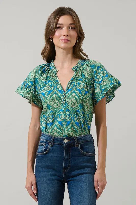 Nyra Paisley Macy Ruffle Top sold by Sugarlips