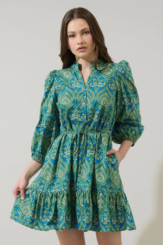 Nyra Paisley Jazlyn Split Neck Mini Dress sold by Sugarlips