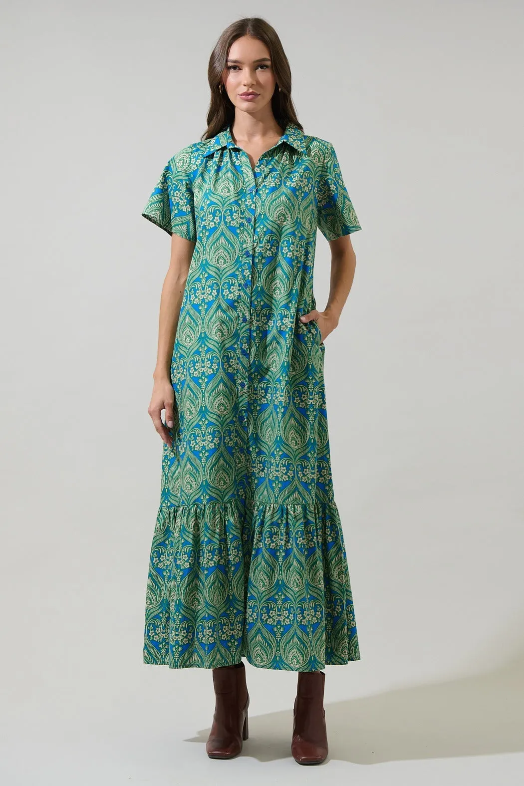 Nyra Paisley Valery Button Down Maxi Dress sold by Sugarlips product image thumbnail 5