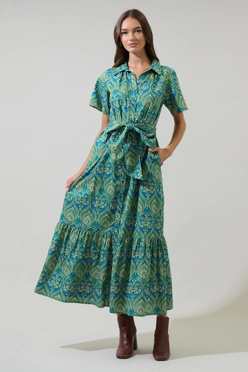 Nyra Paisley Valery Button Down Maxi Dress sold by Sugarlips product image thumbnail 2