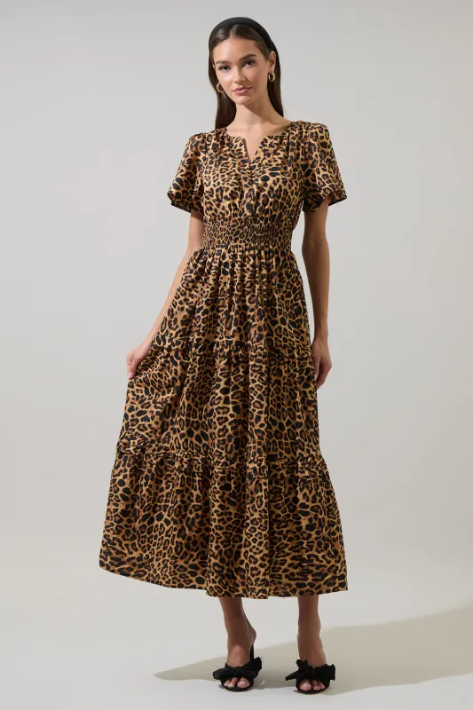 Shaina Leopard Palmer Poplin Tiered Maxi Dress sold by Sugarlips