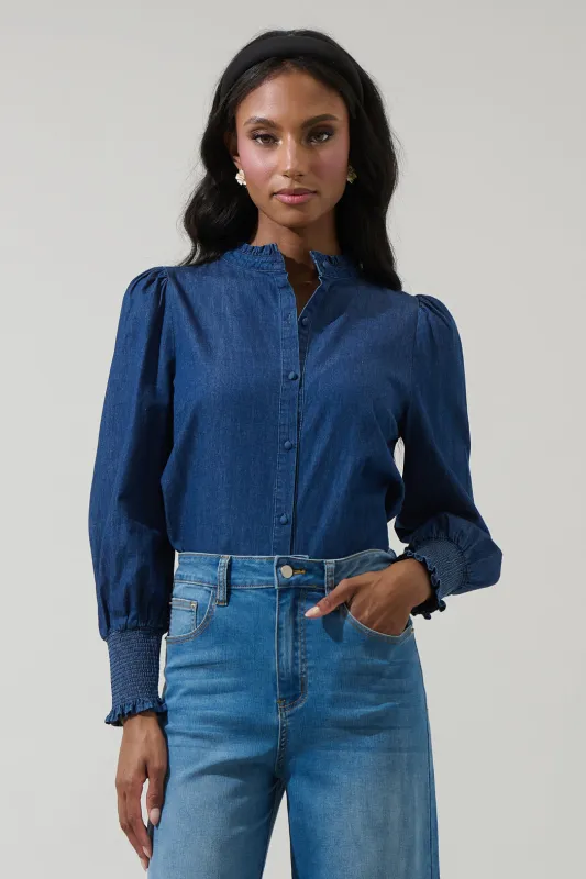 Haysville Denim Button Down Top sold by Sugarlips