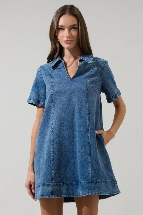 Rosalind Denim Shift Mini Dress sold by Sugarlips