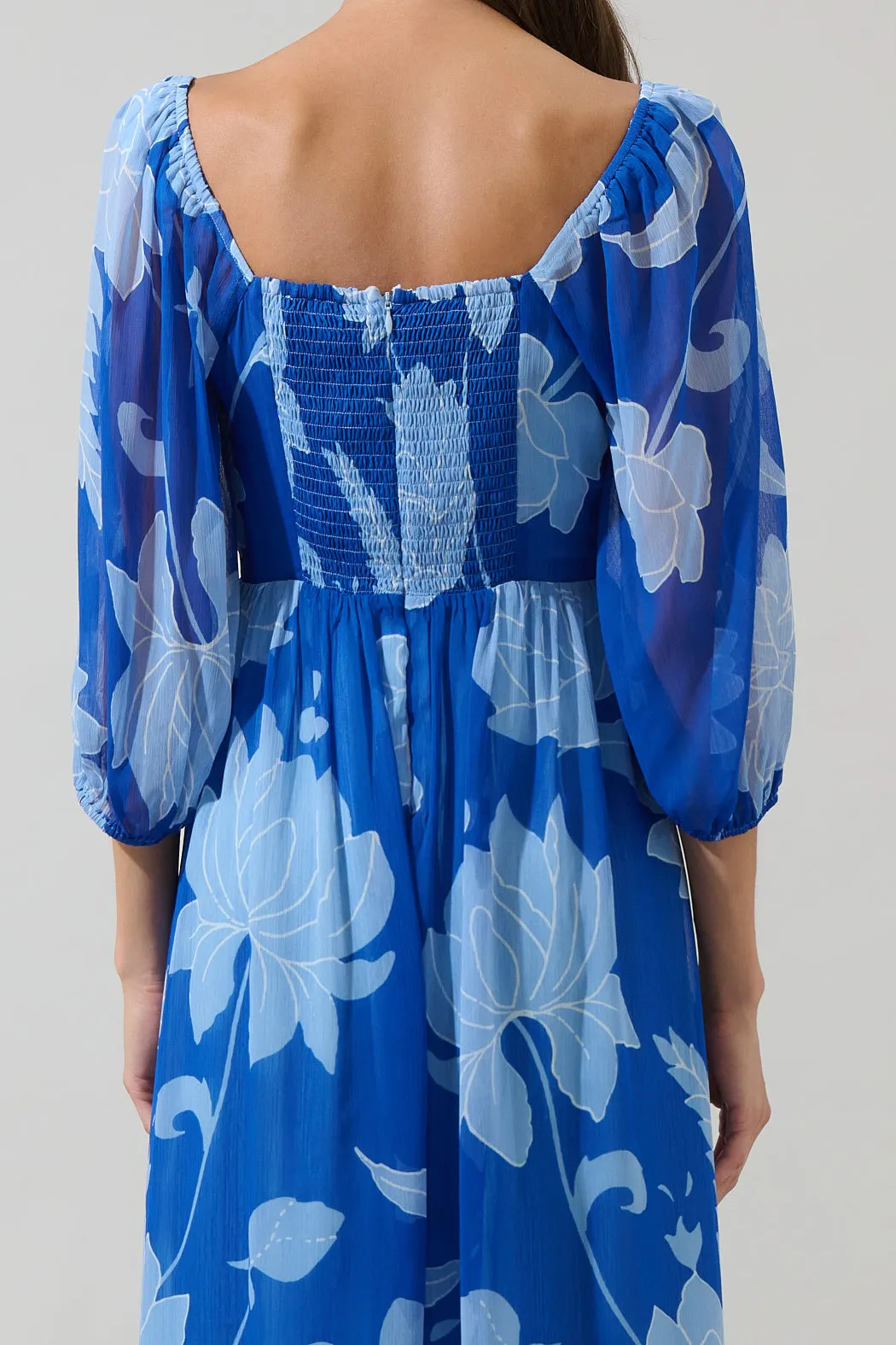 Seabloom Floral Amaretto Puff Sleeve Midi Dress sold by Sugarlips product image thumbnail 4