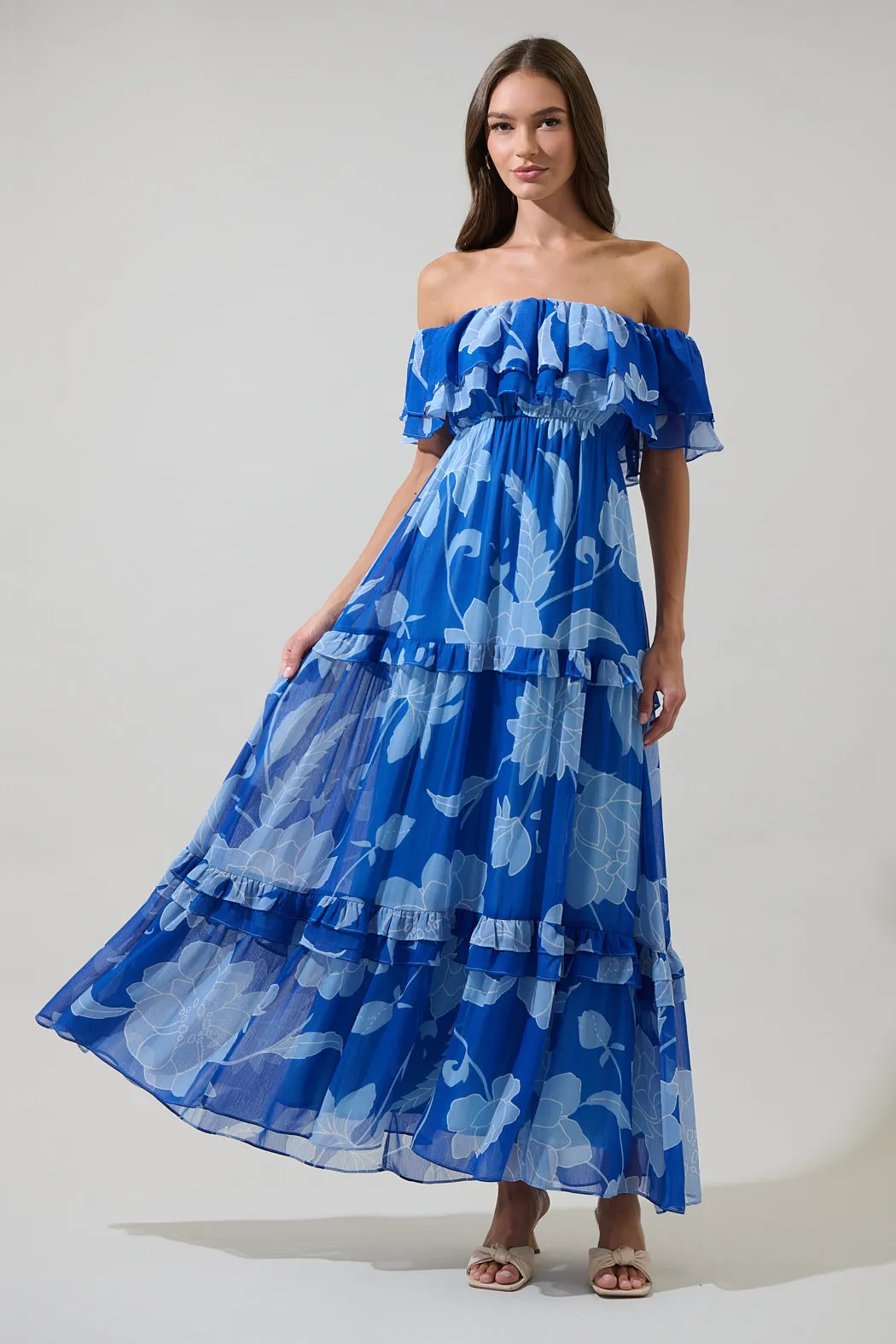 Seabloom Floral Gauri Off Shoulder Maxi Dress sold by Sugarlips