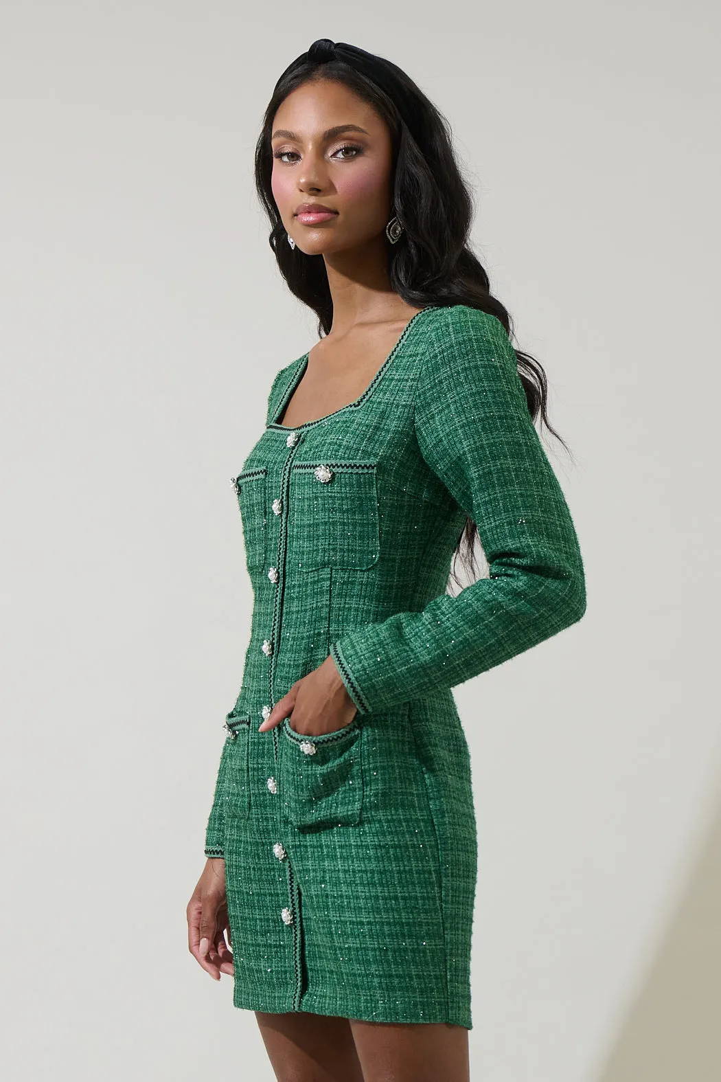 Haley Tweed Salome Button Down Mini Dress sold by Sugarlips product image thumbnail 3