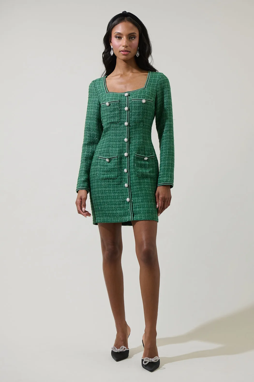 Haley Tweed Salome Button Down Mini Dress sold by Sugarlips product image thumbnail 4