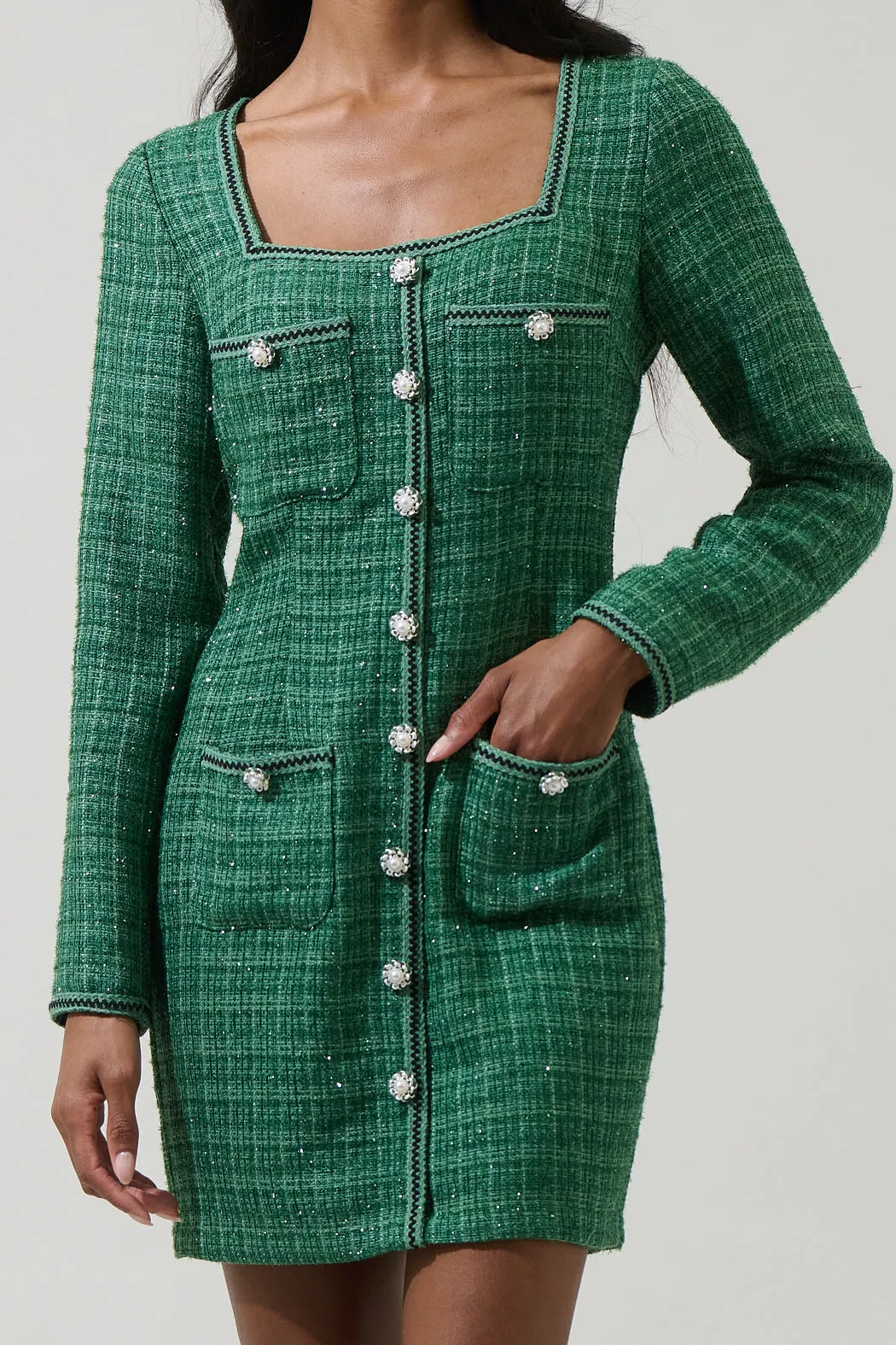 Haley Tweed Salome Button Down Mini Dress sold by Sugarlips product image thumbnail 5