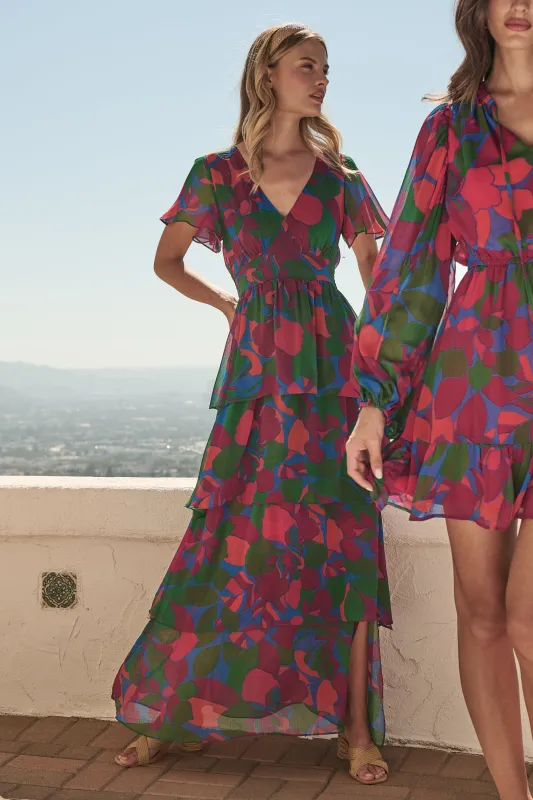 Kaeli Floral Amabel Tiered Maxi Dress sold by Sugarlips