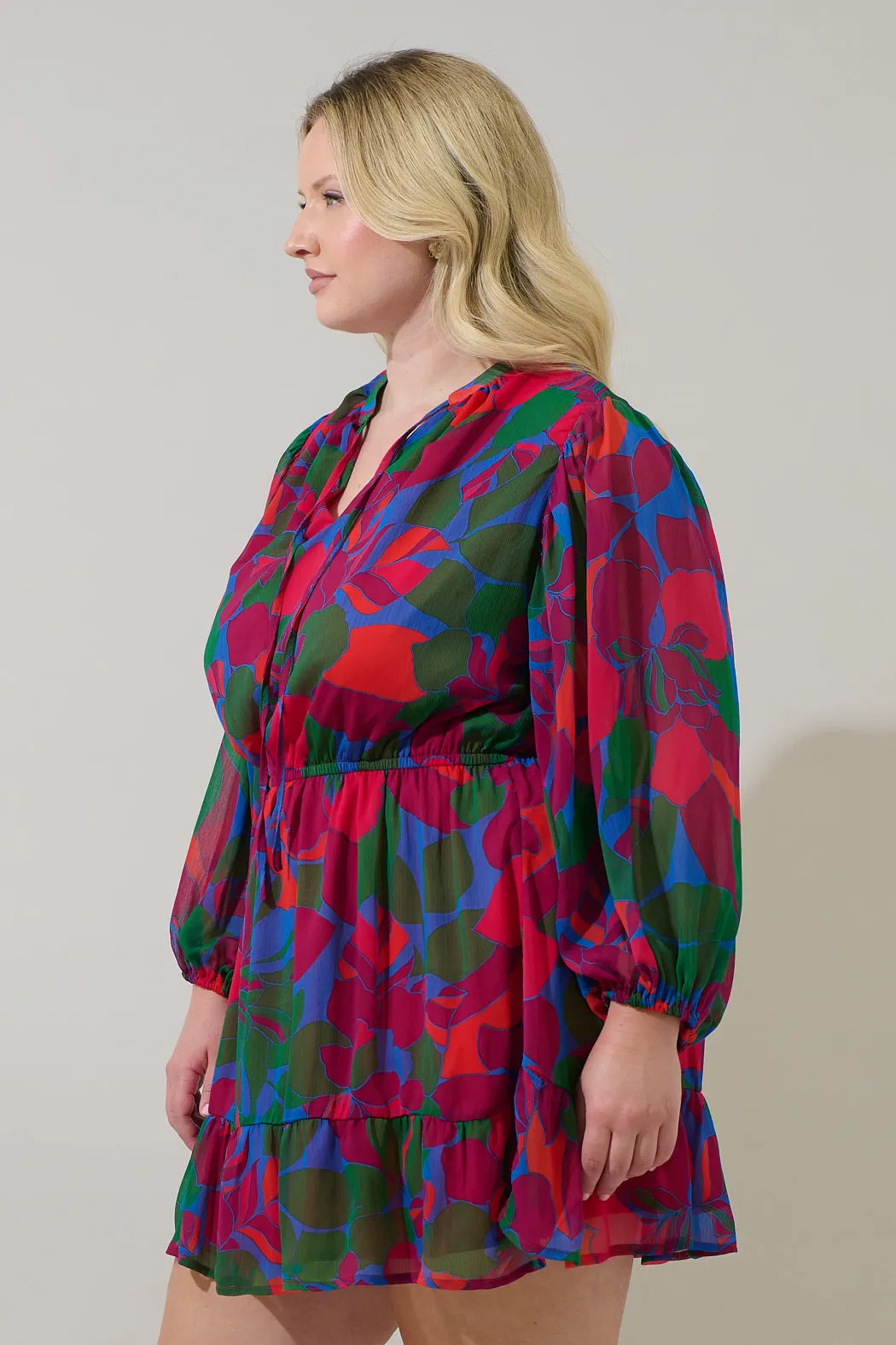 Kaeli Floral Paxton Balloon Sleeve Mini Dress Curve sold by Sugarlips product image thumbnail 3