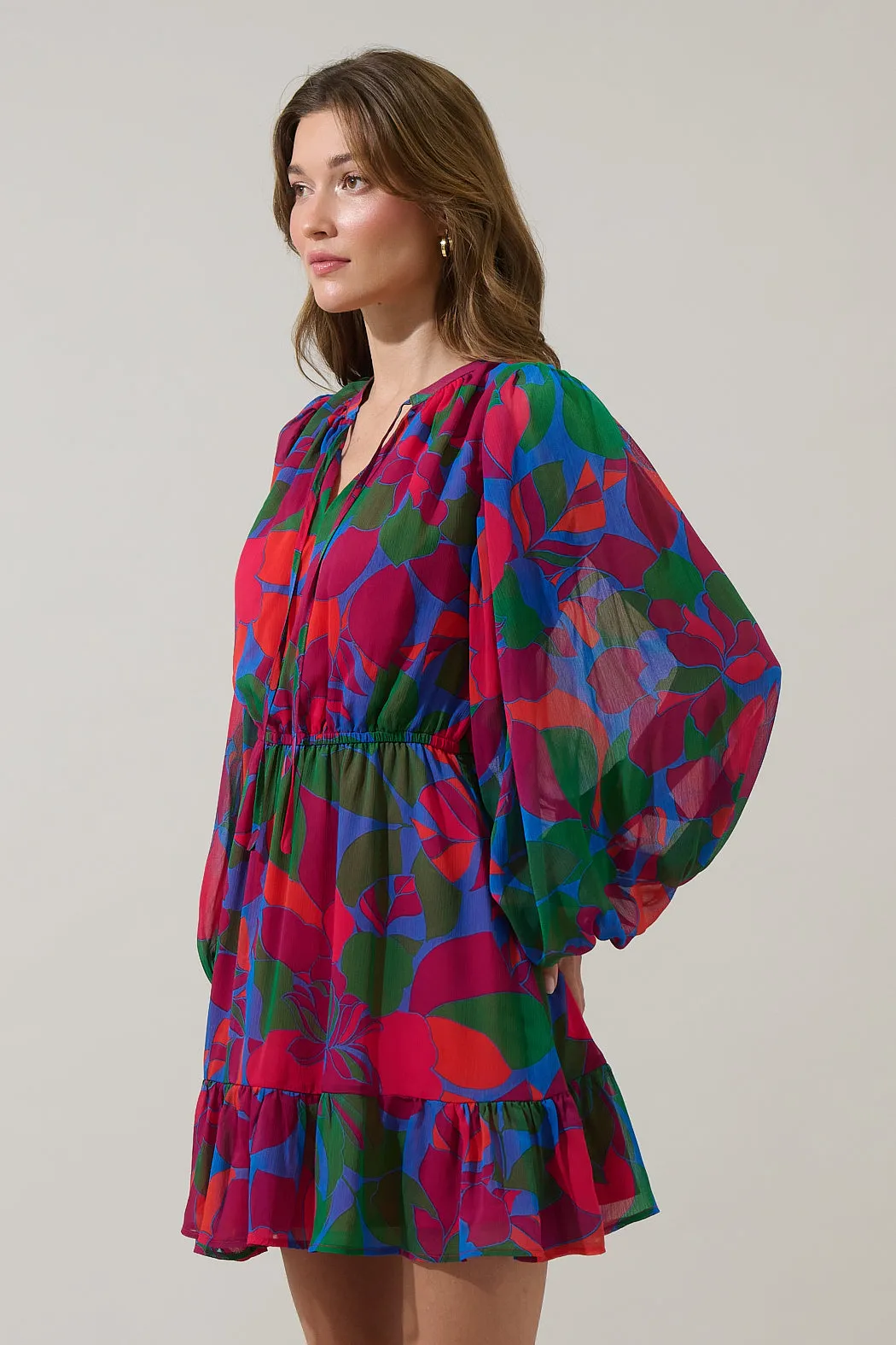 Kaeli Floral Paxton Balloon Sleeve Mini Dress sold by Sugarlips product image thumbnail 3