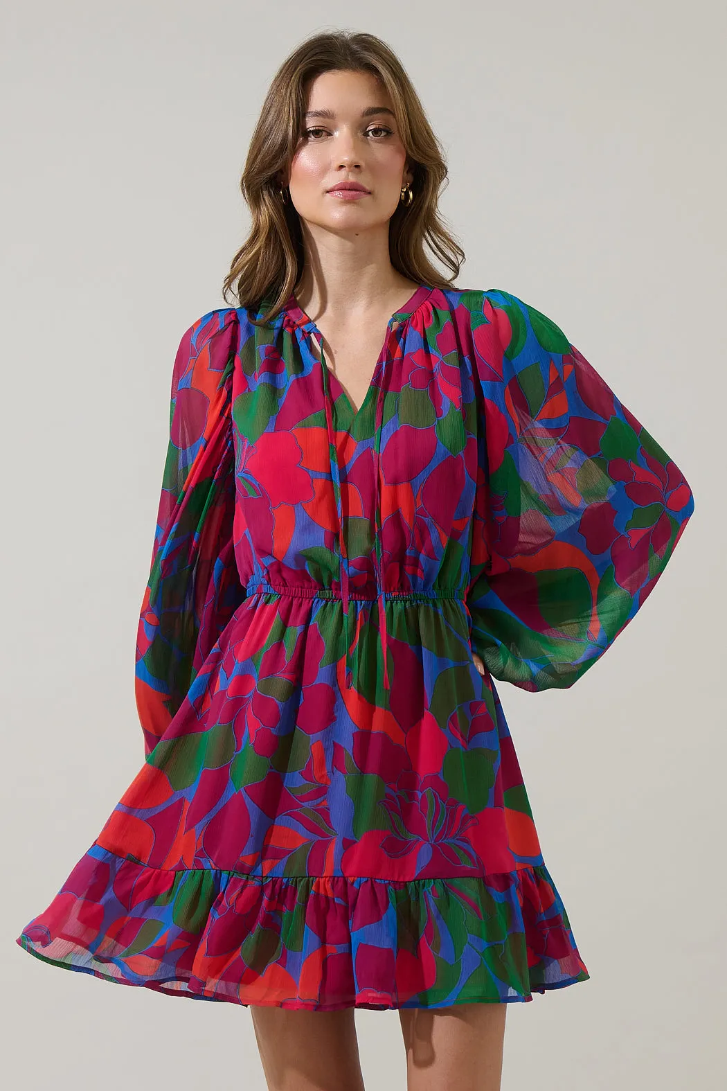 Kaeli Floral Paxton Balloon Sleeve Mini Dress sold by Sugarlips