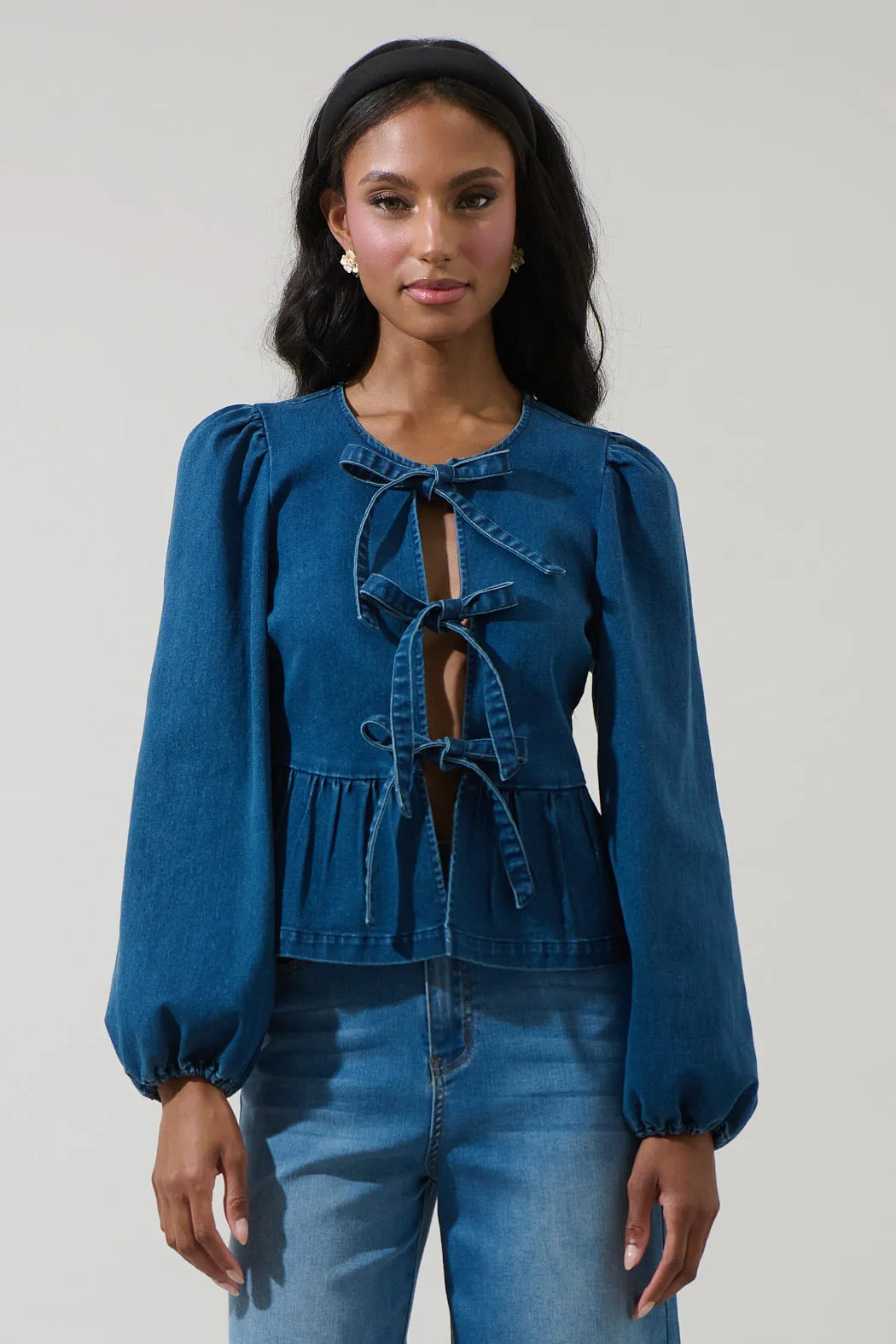 Adira Denim Front Tie Top sold by Sugarlips
