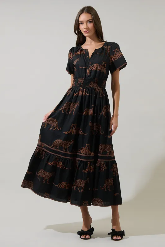 Zenzi Jungle Ordy Smocked Midi Dress sold by Sugarlips