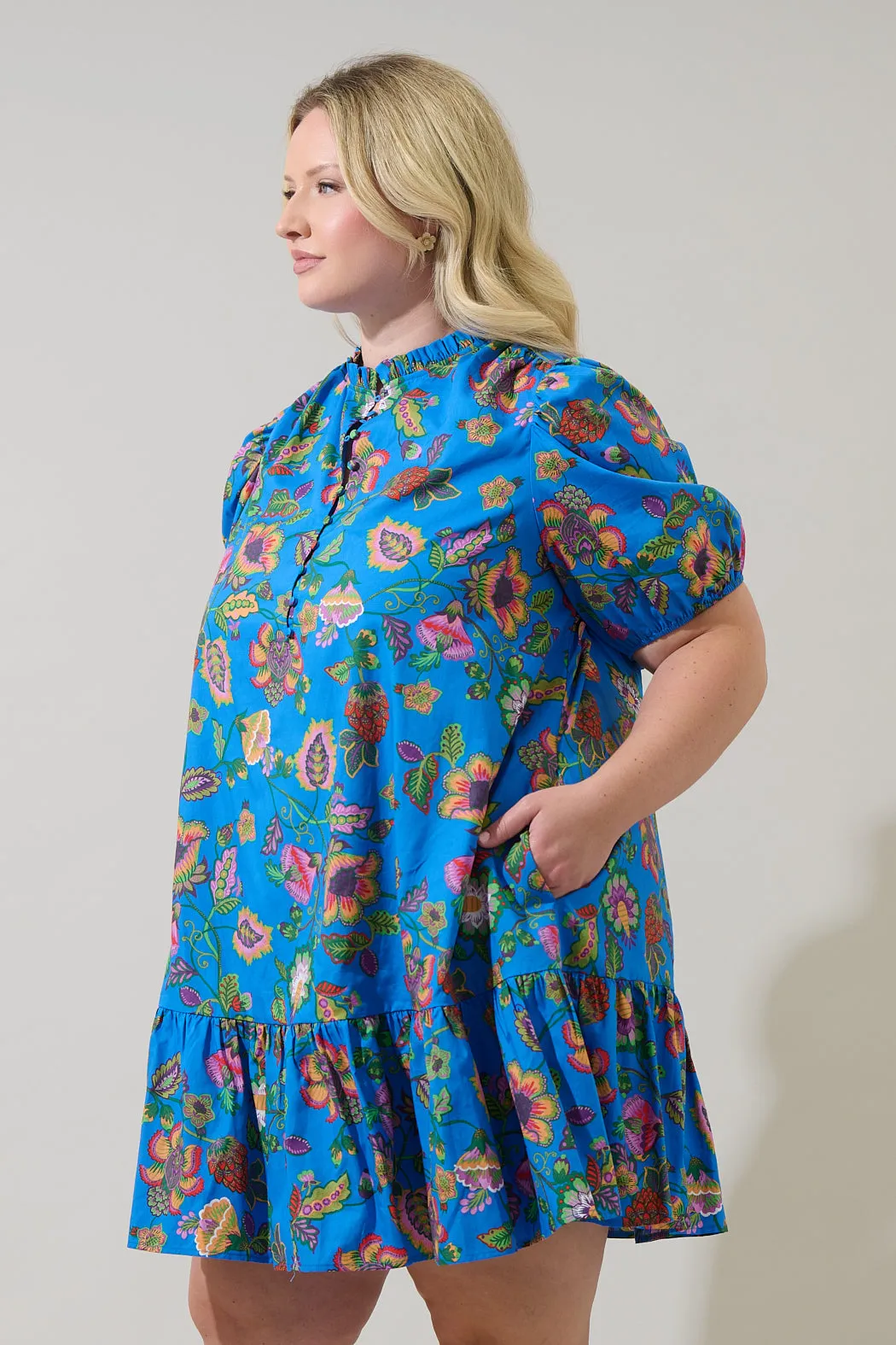 Anabelle Floral Rully Shift Mini Dress Curve sold by Sugarlips product image thumbnail 3
