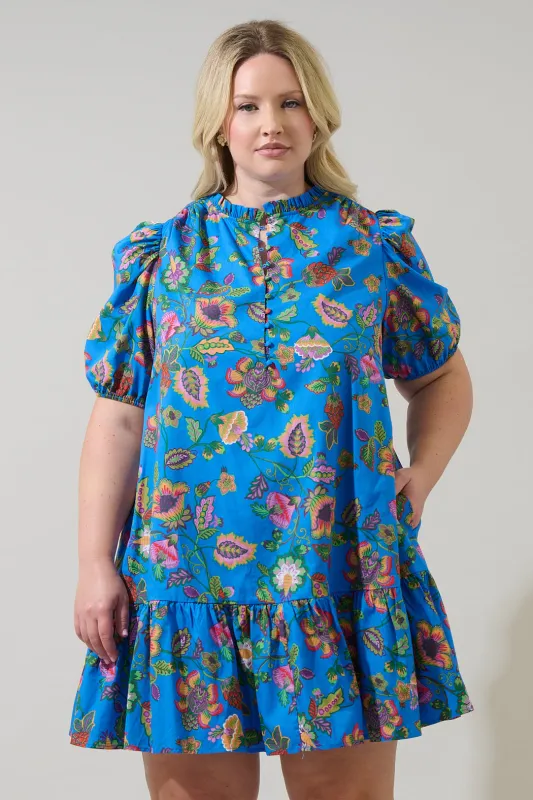 Anabelle Floral Rully Shift Mini Dress Curve sold by Sugarlips