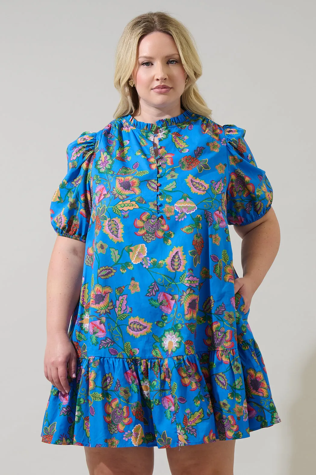 Anabelle Floral Rully Shift Mini Dress Curve sold by Sugarlips