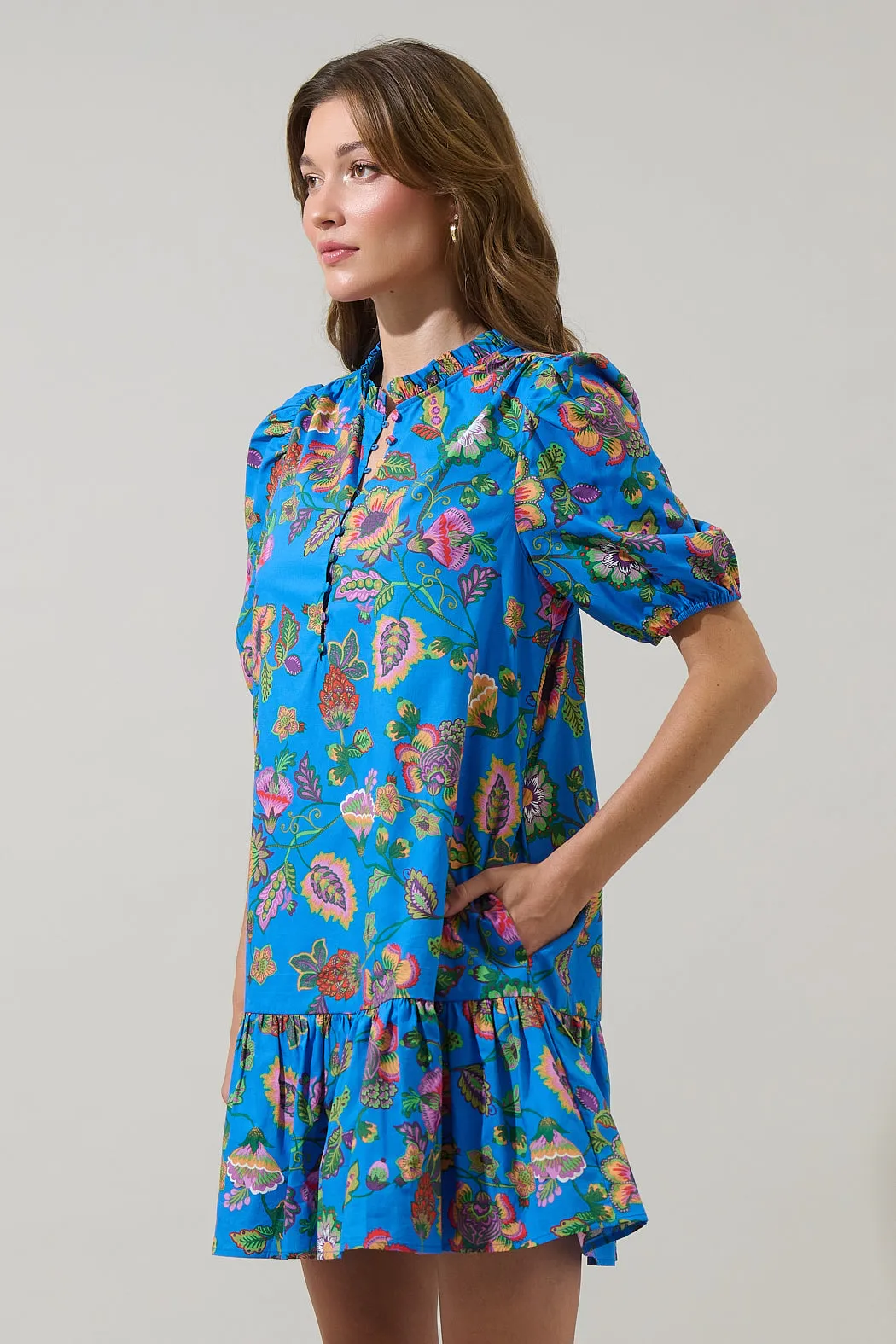 Anabelle Floral Rully Shift Mini Dress sold by Sugarlips product image thumbnail 3