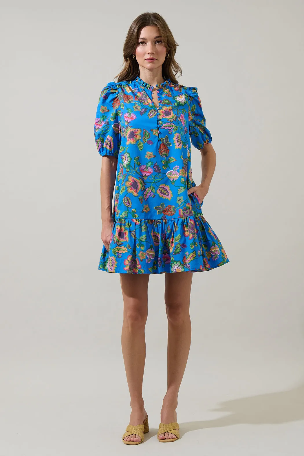 Anabelle Floral Rully Shift Mini Dress sold by Sugarlips product image thumbnail 4