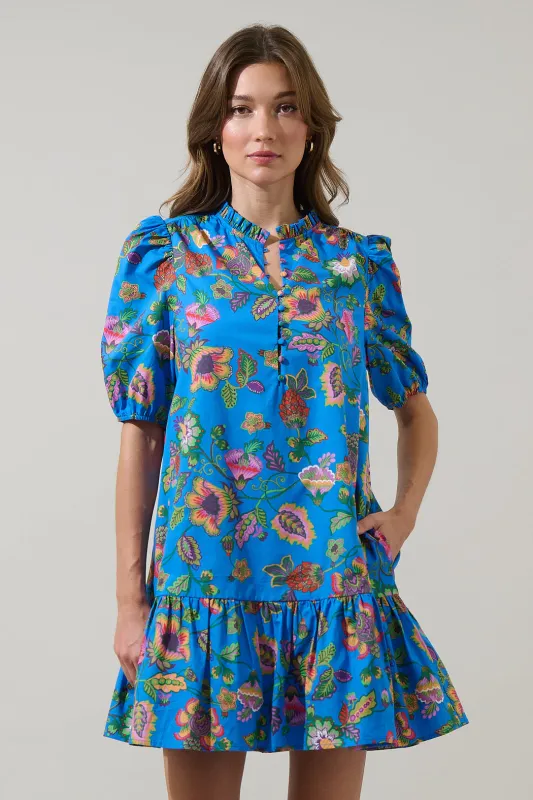 Anabelle Floral Rully Shift Mini Dress sold by Sugarlips