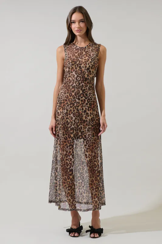 Briony Leopard Celie Mesh Maxi Dress sold by Sugarlips