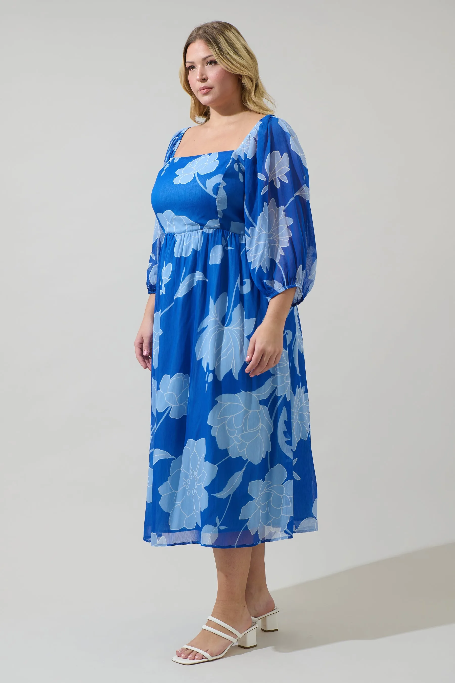 Seabloom Floral Amaretto Puff Sleeve Midi Dress Curve sold by Sugarlips product image thumbnail 3