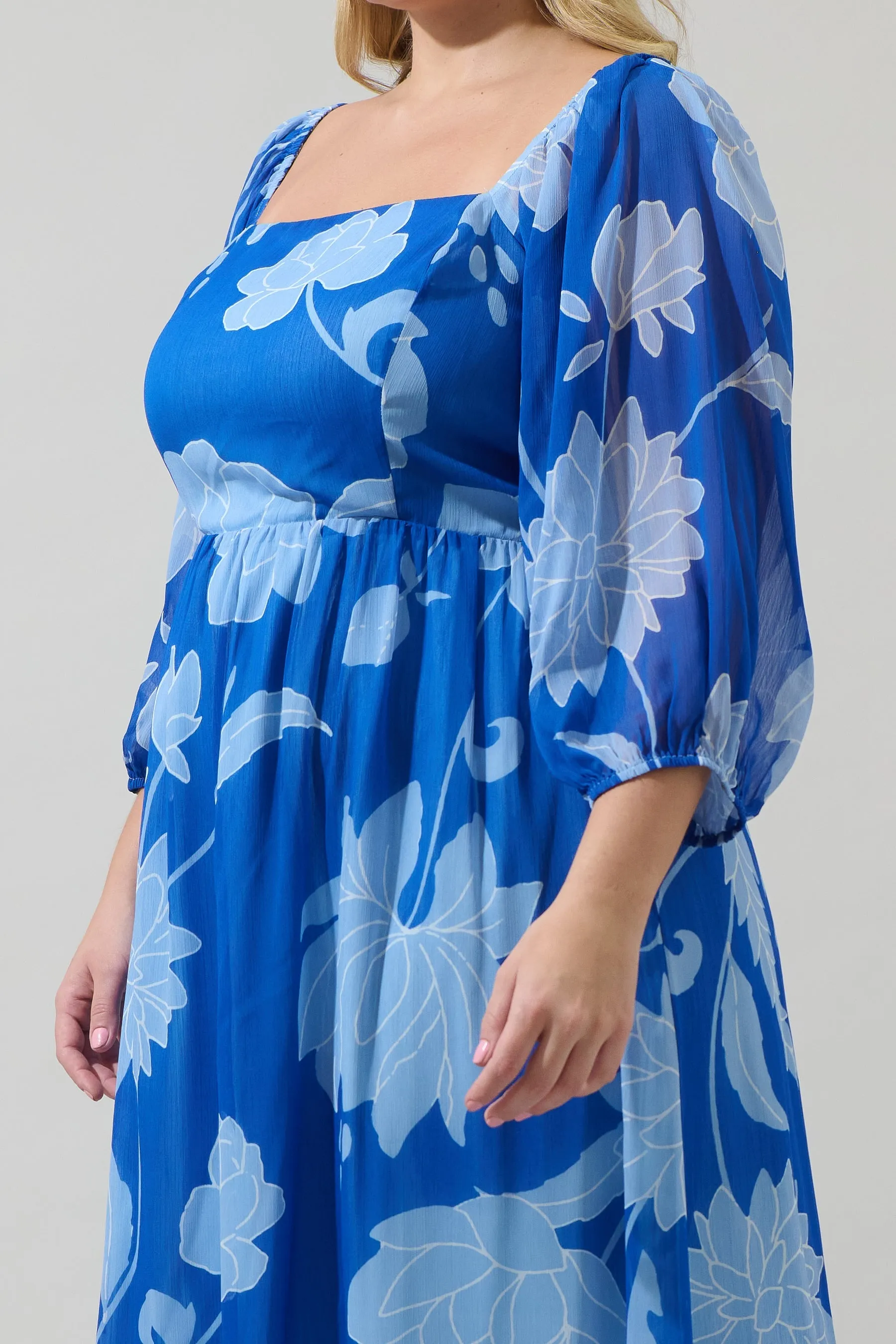 Seabloom Floral Amaretto Puff Sleeve Midi Dress Curve sold by Sugarlips product image thumbnail 4